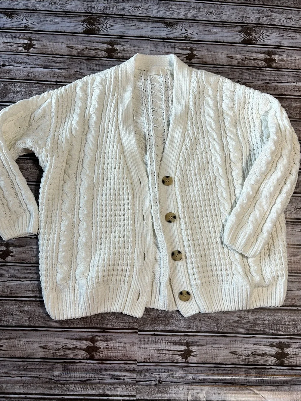 Altar'd State Ivory Cable Knit Button Cardigan - Picture 1 of 6